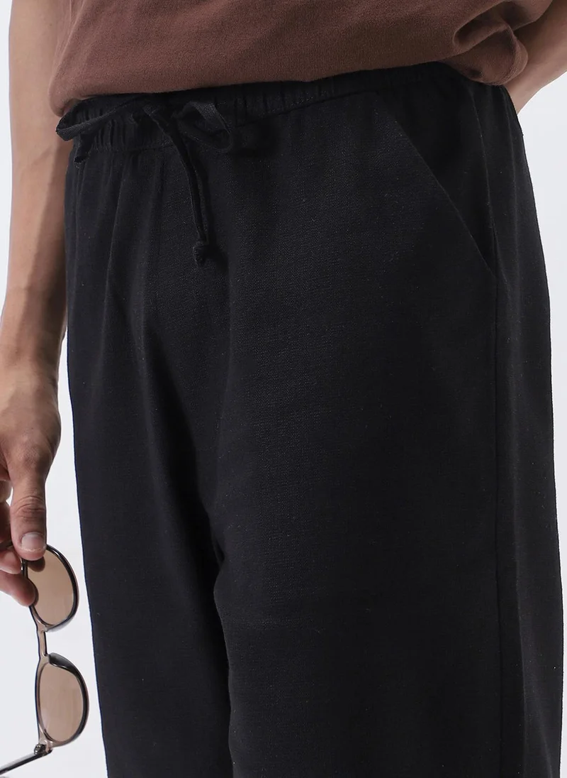 Urbano Fashion  Urbano Fashion Men's Black Loose Fit Solid Linen Blend Trousers Non-Stretchable for Men | Best Price UAE